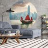 WallArt Tapet în formă de cerc Skyline with Junk Boat, 190 cm