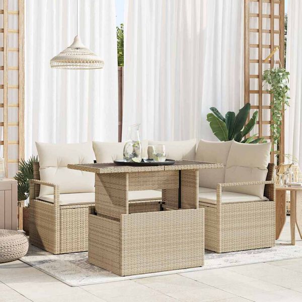 vidaXL Set de canapele pentru grădină 5 pcs Bej Rattan poli