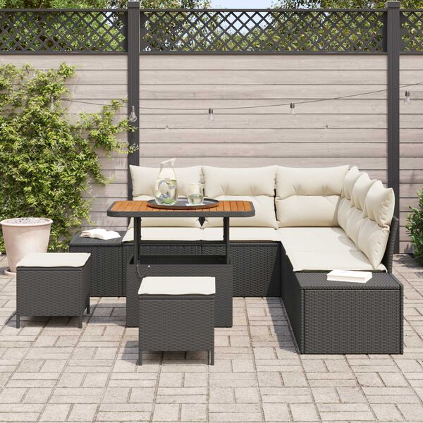 vidaXL Set de canapele pentru grădină cu pernă 8 pcs Negru Rattan poli