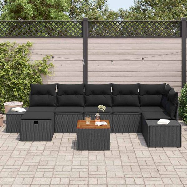 vidaXL Set de canapele pentru grădină cu pernă 8 pcs Negru Rattan poli