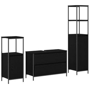 vidaXL Set de mobilier pentru baie 3 pcs Stejar Negru Lemn compozit