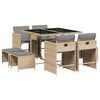 vidaXL Set de masă pentru grădină, 9 piese, cu perne, bej, poliratan