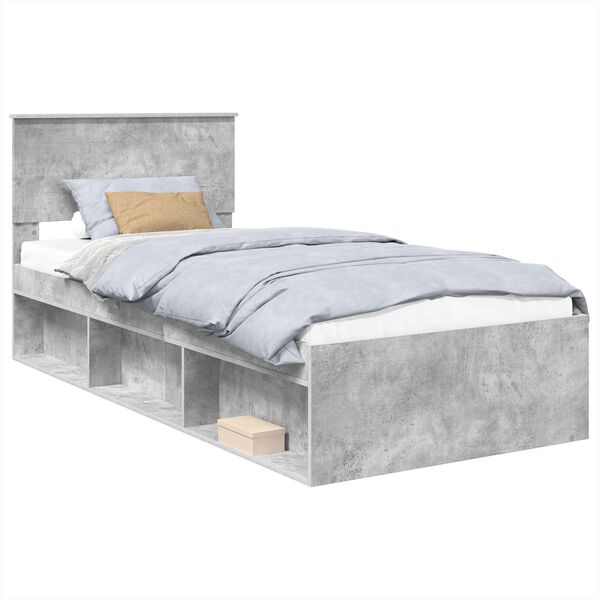 vidaXL Cadru de pat cu headboard Gri Concret 90 x 190 cm Lemn compozit