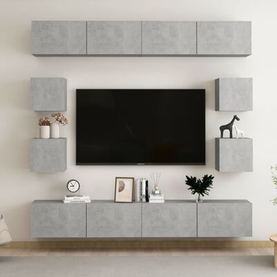 vidaXL Set dulapuri TV, 8 piese, gri beton, lemn prelucrat