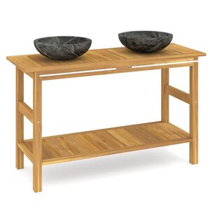 vidaXL Dulap de baie cu chiuvete din marmură, negru, lemn masiv tec