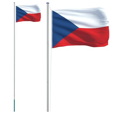 vidaXL Steag Cehia și stâlp din aluminiu, 6,23 m