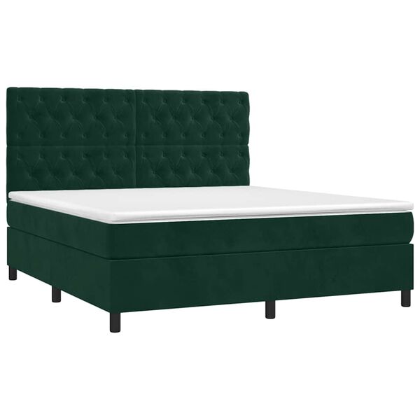 vidaXL Pat box spring cu saltea, verde &icirc;nchis, 160x200 cm, catifea