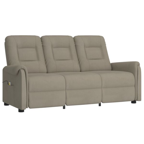 vidaXL Fotoliu rabatabil de masaj cu 3 locuri, gri deschis, microfibră