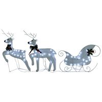 vidaXL Decor de Crăciun cu reni și sanie, 60 LED-uri, alb, exterior