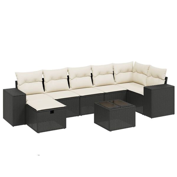 vidaXL Set mobilier de grădină cu perne, 8 piese, negru, poliratan