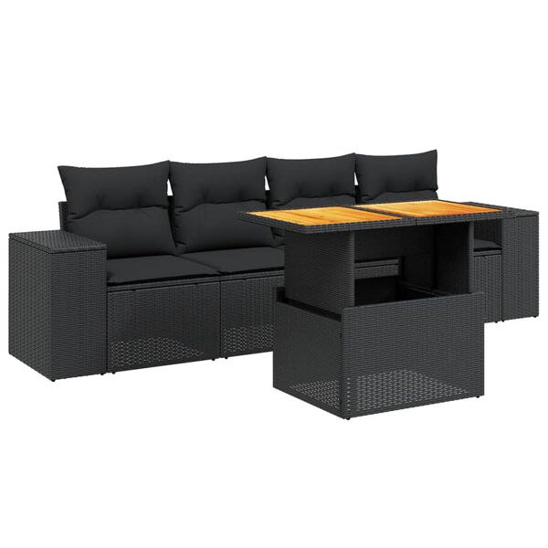 vidaXL Set mobilier de grădină cu perne, 5 piese, negru, poliratan