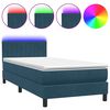 vidaXL Pat cu arcuri cu saltea și LED, albastru &icirc;nchis, 100x220 cm, catifea
