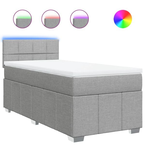 vidaXL Pat box spring cu saltea, gri deschis, 90x200 cm, textil