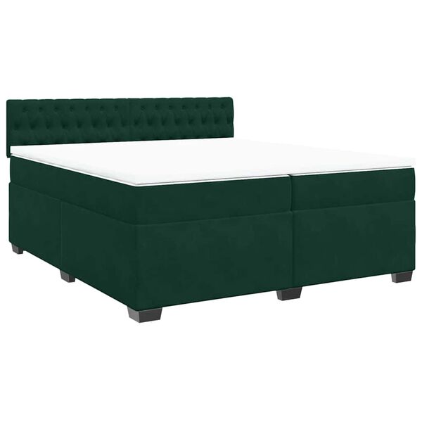 vidaXL Pat box spring cu saltea, verde &icirc;nchis, 200x200 cm, catifea