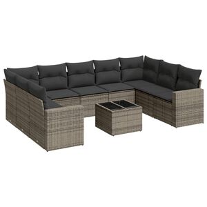 vidaXL Set mobilier de grădină cu perne, 10 piese, gri, poliratan