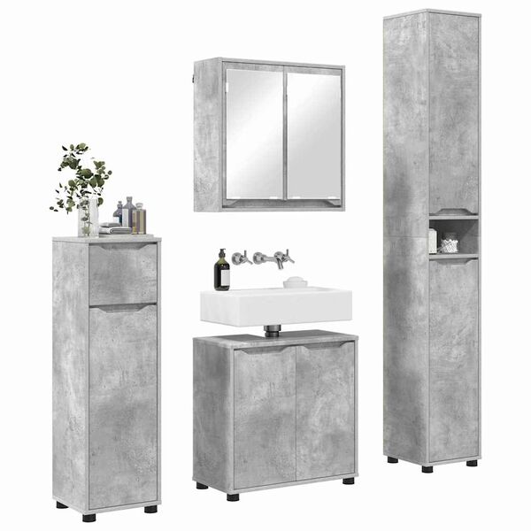 vidaXL Set de mobilier pentru baie 4 pcs Gri din beton Lemn compozit