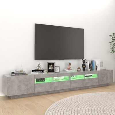 vidaXL Comodă TV cu lumini LED, gri beton, 260x35x40 cm