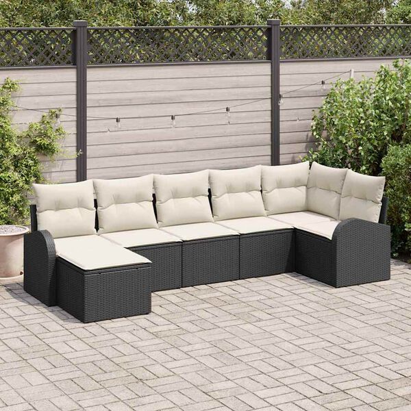 vidaXL Set de canapele pentru grădină cu pernă 7 pcs Negru Rattan poli