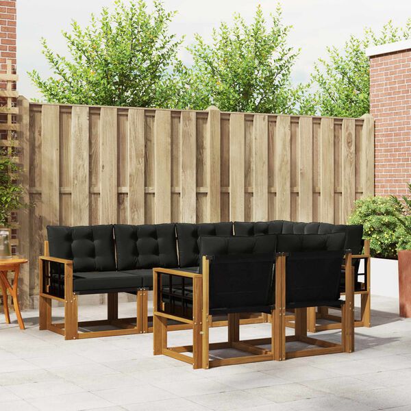 vidaXL Set de canapele de exterior cu pernă 7 pcs Natural și Negru