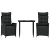 vidaXL Set mobilier de grădină cu perne, 3 piese, negru, poliratan