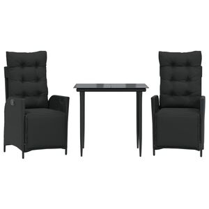 vidaXL Set mobilier de grădină cu perne, 3 piese, negru, poliratan