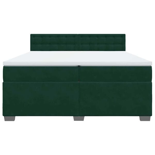 vidaXL Pat box spring cu saltea, verde &icirc;nchis, 200x200 cm, catifea