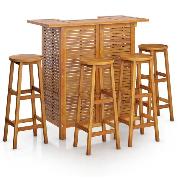 vidaXL Set mobilier de bar de grădină, 5 piese, lemn masiv de acacia