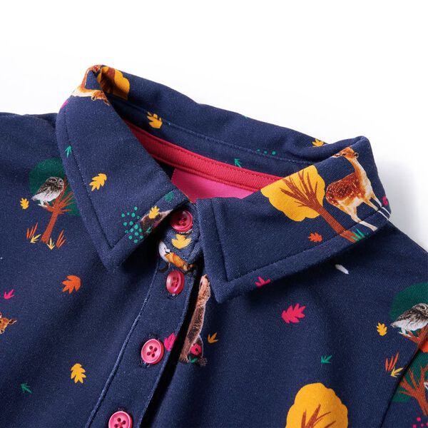 Rochie de copii cu mâneci lungi și șnur bleumarin 104