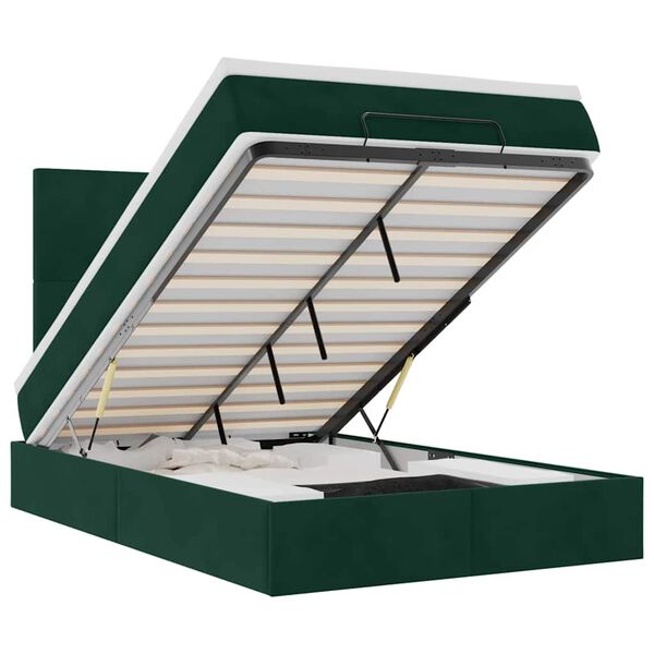 vidaXL Cadru de pat otoman cu saltele, catifea verde &icirc;nchis 120x200cm