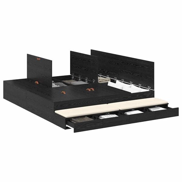 vidaXL Cadru de pat cu depozitare Stejar Negru 180 cm Lemn compozit