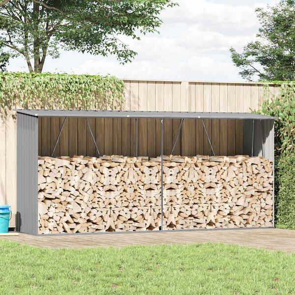 vidaXL Șopron depozitare lemne, oțel galvanizat, 330x84x152 cm, gri