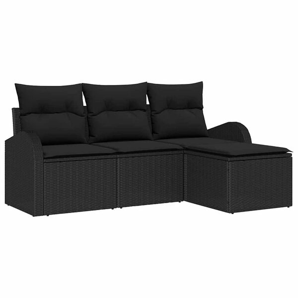 vidaXL Set de canapea cu pernă cu depozitare 4 pcs Negru poliratan
