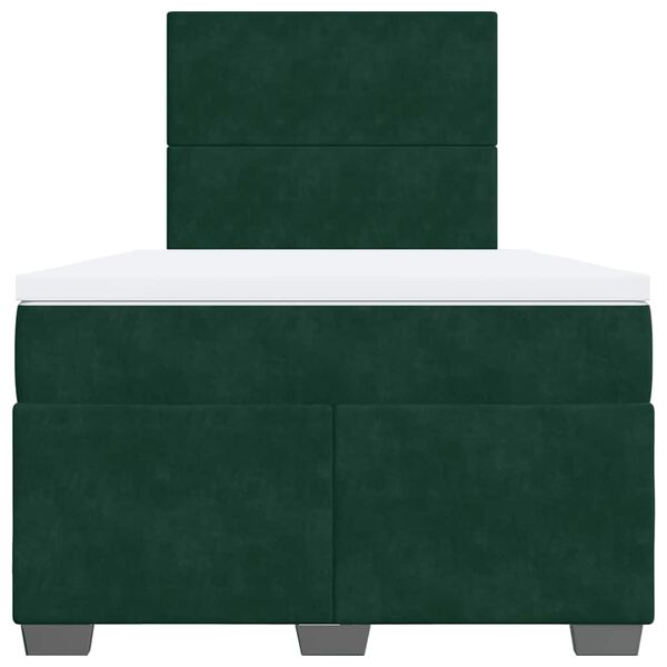 vidaXL Pat box spring cu saltea, verde &icirc;nchis, 120x190 cm, catifea