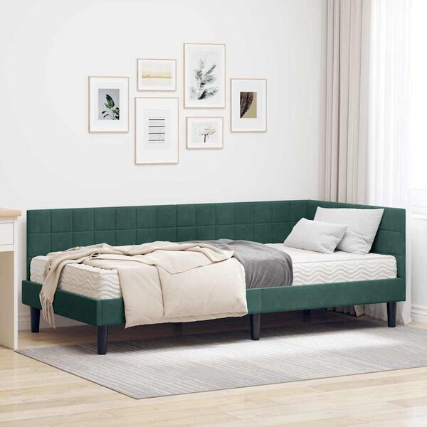 vidaXL Cadru de pat colțar cu saltea cu headboard 2 pcs Verde Catifea