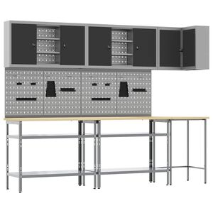 vidaXL Set de dulapuri de lucru cu raft Manual 10 pcs Negru și Gri