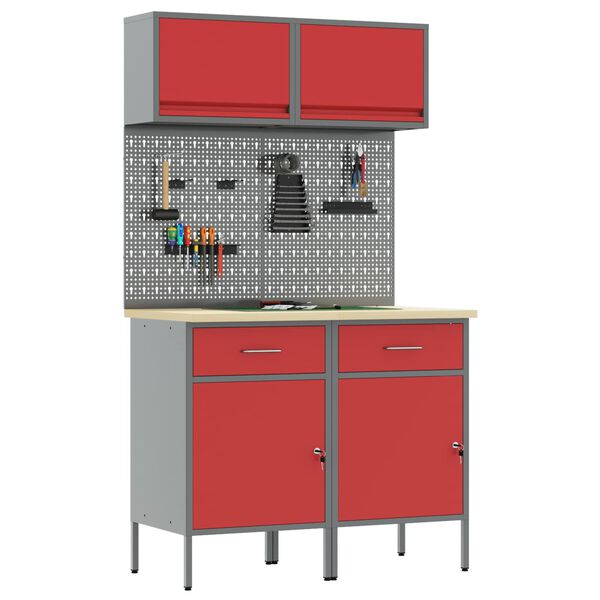 vidaXL Set de dulapuri de lucru cu sertar cu raft Manual 6 pcs Roșu