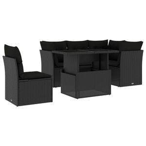 vidaXL Set mobilier de grădină cu perne, 6 piese, negru, poliratan