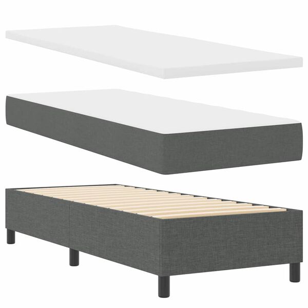 vidaXL Pat cu arcuri cu headboard Gri &icirc;nchis 80 x 200 cm țesătură