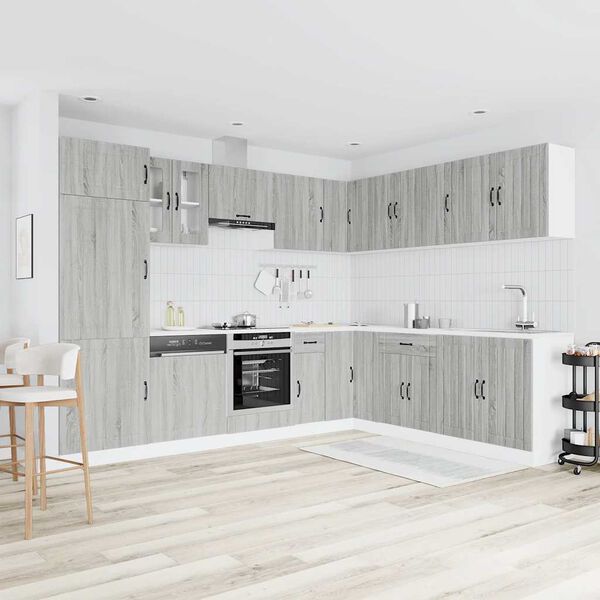 vidaXL Set de dulapuri de bucătărie 14 piese &bdquo;Lucca&rdquo; lemn Sonoma gri