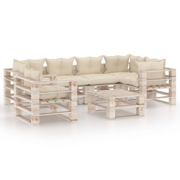 vidaXL Set mobilier grădină din paleți, cu perne, 7 piese, lemn de pin