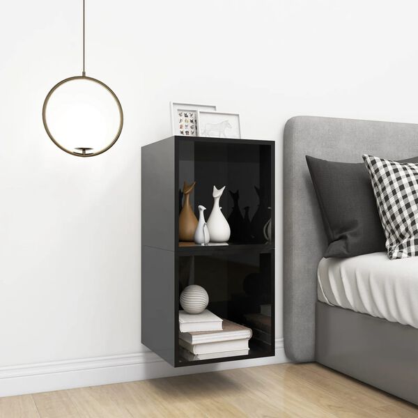 vidaXL Dulapuri de perete, 2 buc., negru extralucios, 37x37x37 cm, PAL