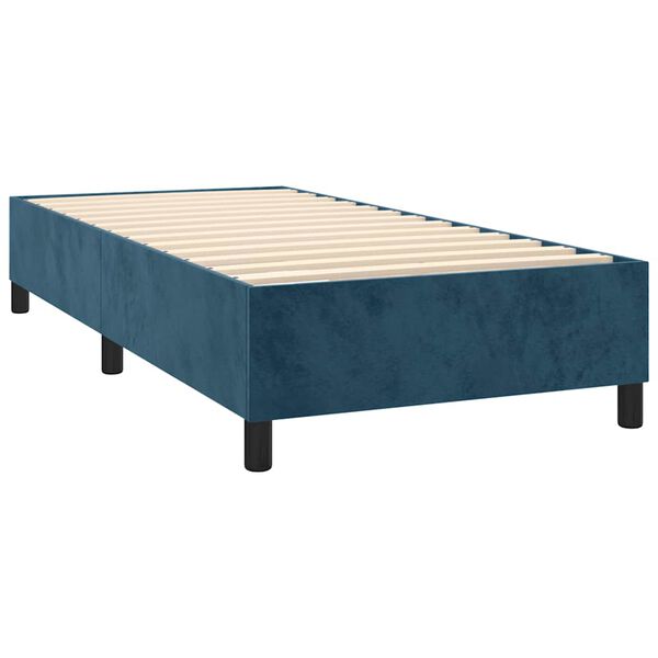 vidaXL Pat box spring cu saltea, albastru &icirc;nchis, 90x190 cm, catifea