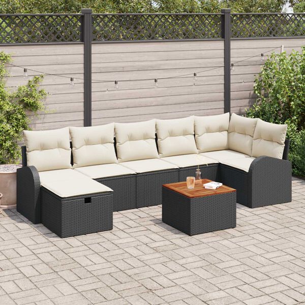 vidaXL Set de canapele pentru grădină cu pernă 8 pcs Negru Rattan poli