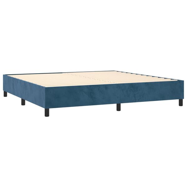 vidaXL Pat box spring cu saltea, albastru &icirc;nchis, 180x200 cm, catifea
