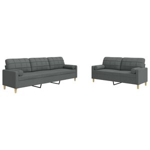 vidaXL Set de canapele cu perne, 2 piese, gri &icirc;nchis, material textil