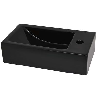 vidaXL Chiuvetă cu orificiu robinet, negru, 46x25,5x12, ceramică