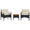 vidaXL Set mobilier de grădină cu perne, 3 piese, negru, poliratan
