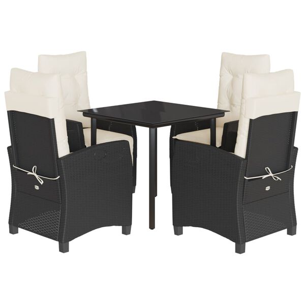 vidaXL Set mobilier de grădină cu perne, 5 piese, negru, poliratan