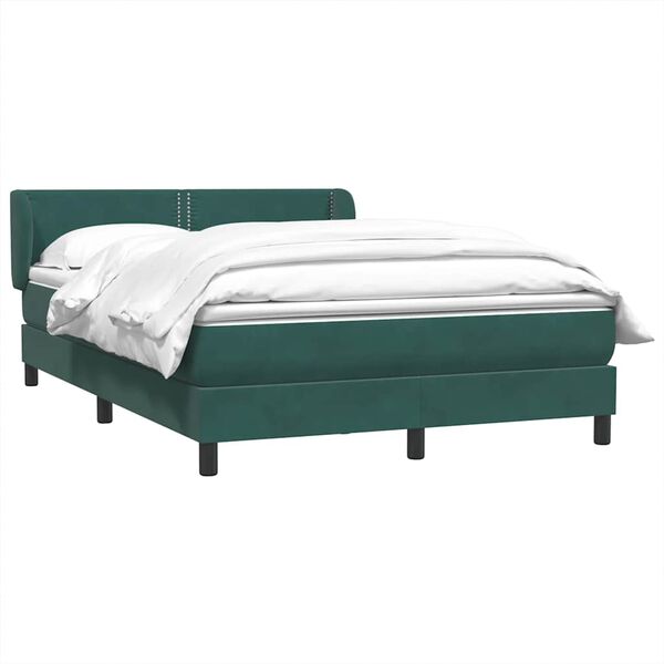 vidaXL Pat box spring cu saltea, verde &icirc;nchis, 140x220 cm, catifea