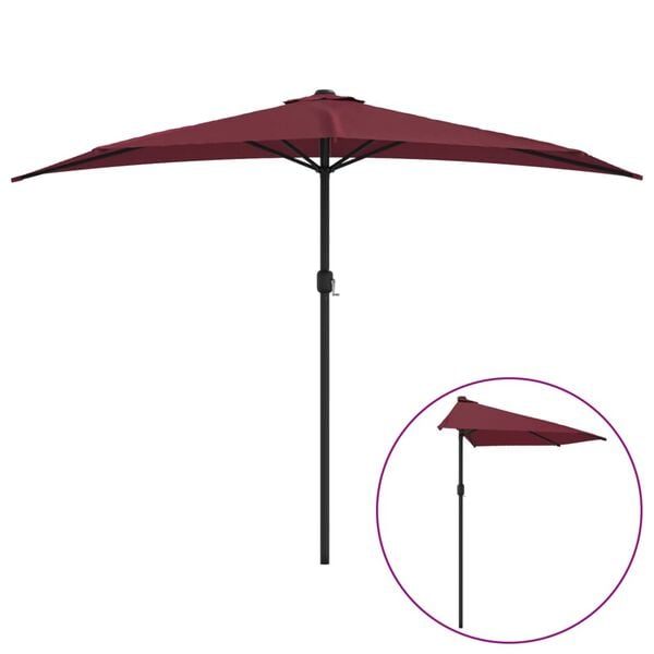 vidaXL Umbrelă de balcon, tijă aluminiu bordo 300x155x223cm semirotund